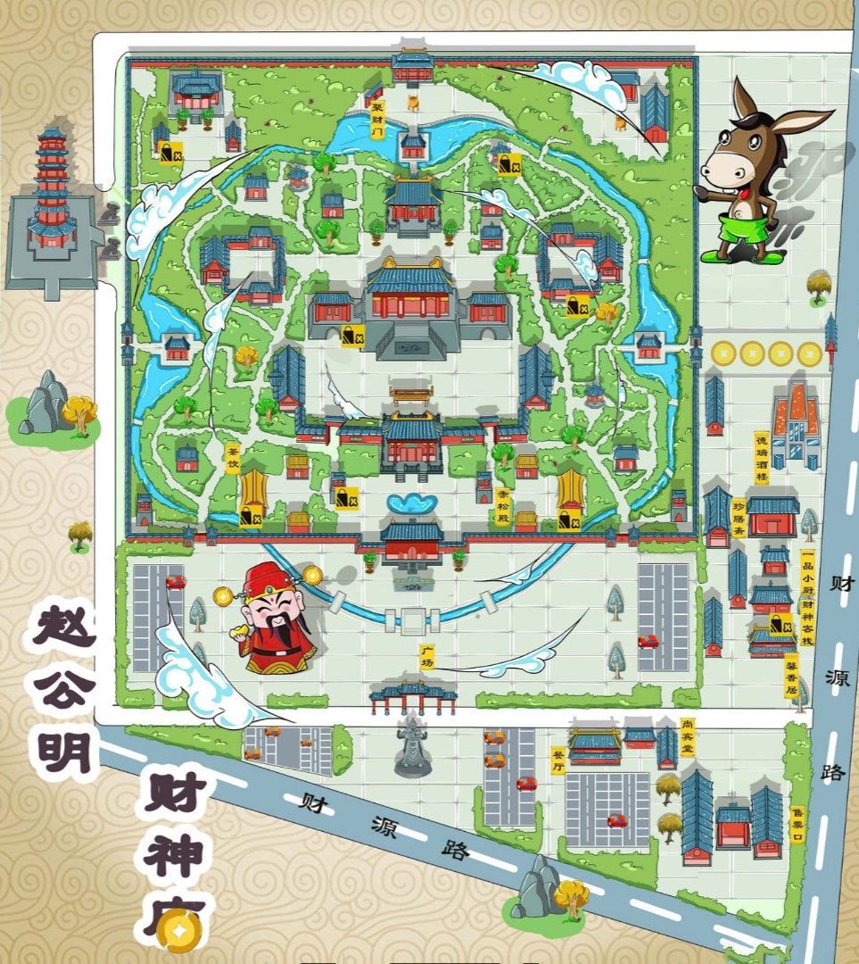 坡心镇寺庙类手绘地图